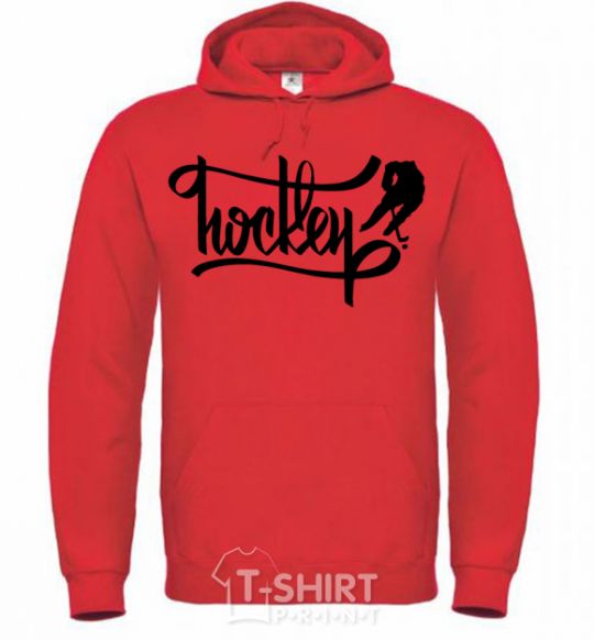 Men`s hoodie Hockey lettering bright-red фото