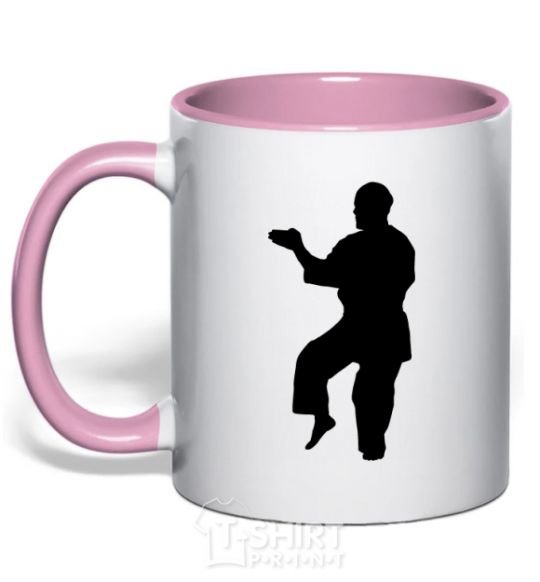 Mug with a colored handle A martial artist light-pink фото