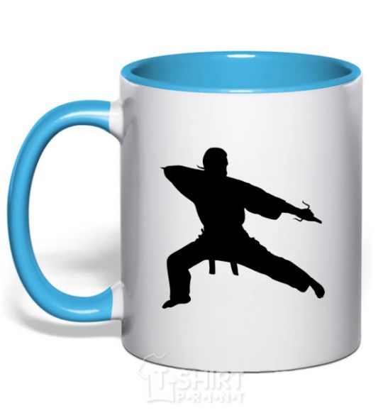 Mug with a colored handle The knife thrower sky-blue фото