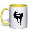 Mug with a colored handle Wrestlers yellow фото