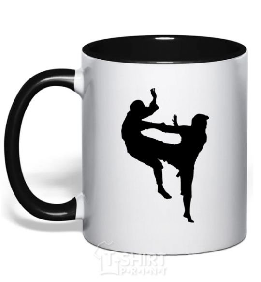 Mug with a colored handle Wrestlers black фото