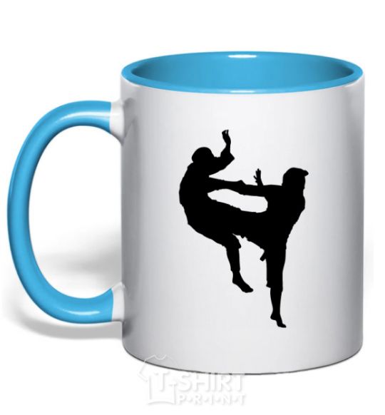 Mug with a colored handle Wrestlers sky-blue фото