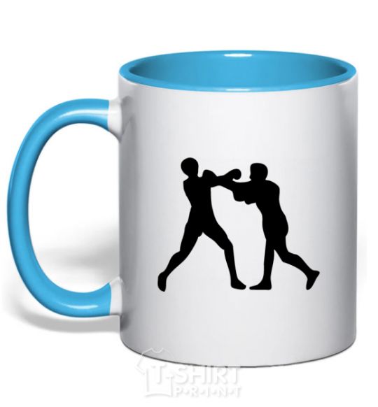 Mug with a colored handle Boxers sky-blue фото