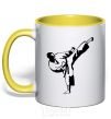 Mug with a colored handle Taekwondo fighter yellow фото