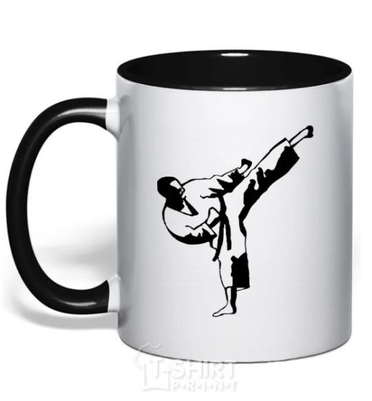 Mug with a colored handle Taekwondo fighter black фото