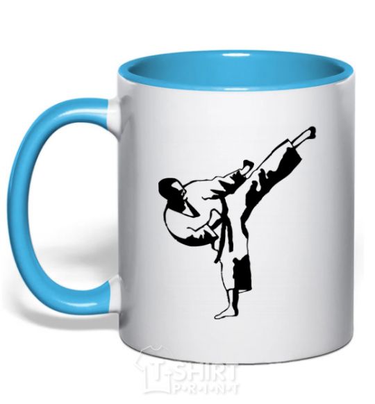 Mug with a colored handle Taekwondo fighter sky-blue фото