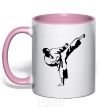 Mug with a colored handle Taekwondo fighter light-pink фото