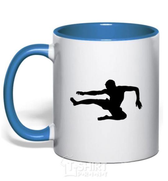 Mug with a colored handle A fighter in a jump royal-blue фото
