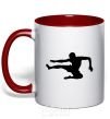Mug with a colored handle A fighter in a jump red фото