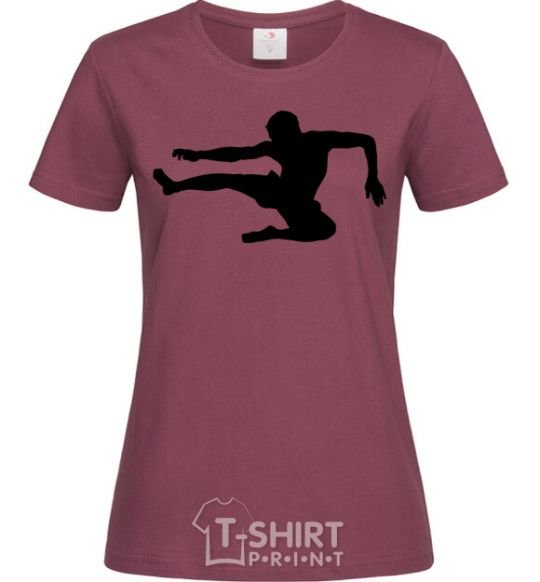 Women's T-shirt A fighter in a jump burgundy фото