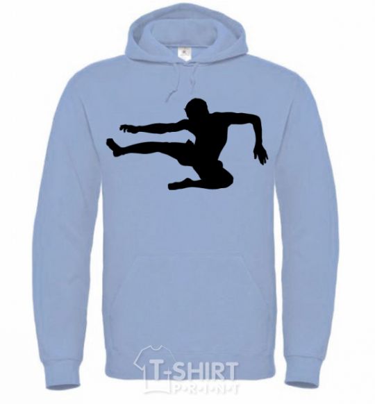 Men`s hoodie A fighter in a jump sky-blue фото