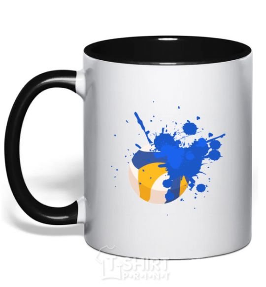 Mug with a colored handle Volleyball ball black фото