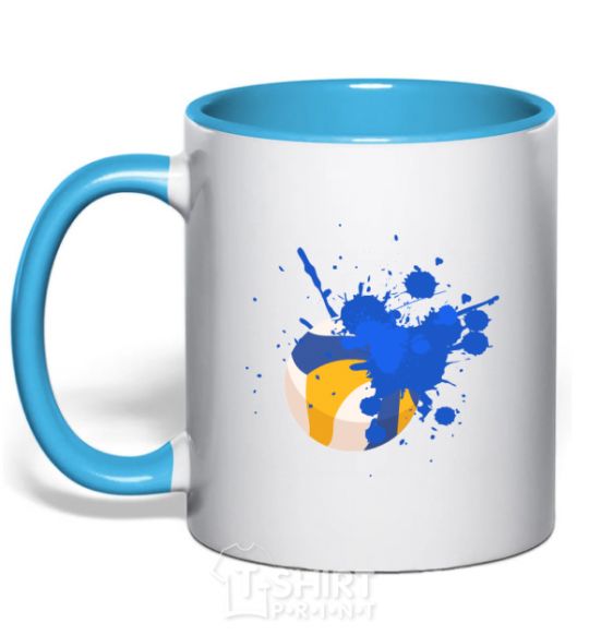 Mug with a colored handle Volleyball ball sky-blue фото