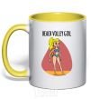 Mug with a colored handle Beach volley girl yellow фото