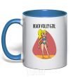 Mug with a colored handle Beach volley girl royal-blue фото