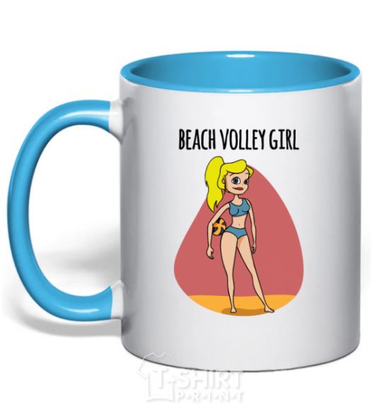 Mug with a colored handle Beach volley girl sky-blue фото