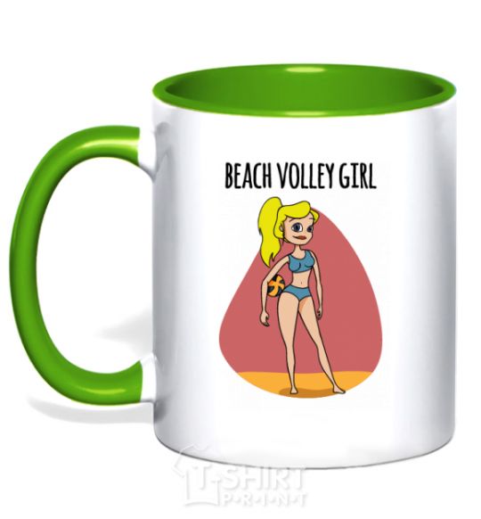 Mug with a colored handle Beach volley girl kelly-green фото