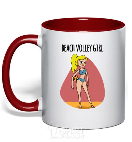 Mug with a colored handle Beach volley girl red фото