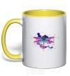 Mug with a colored handle Dragonfly yellow фото