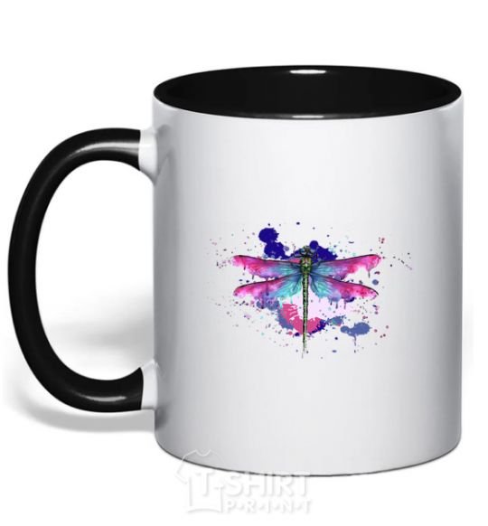 Mug with a colored handle Dragonfly black фото