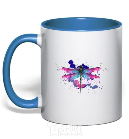 Mug with a colored handle Dragonfly royal-blue фото