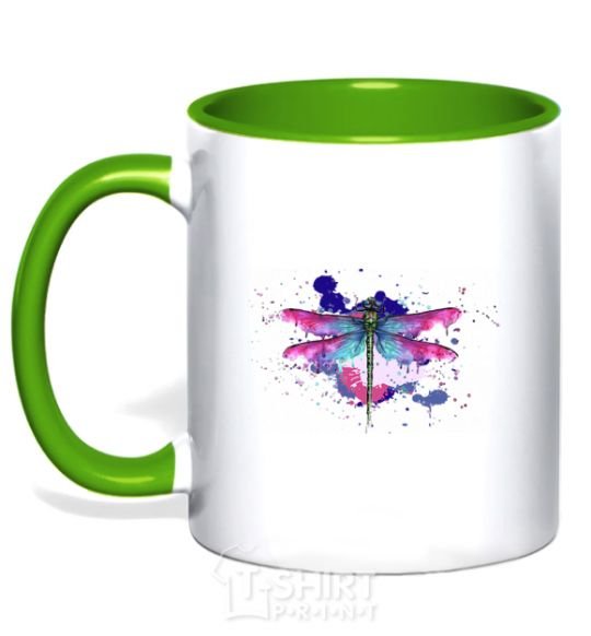 Mug with a colored handle Dragonfly kelly-green фото