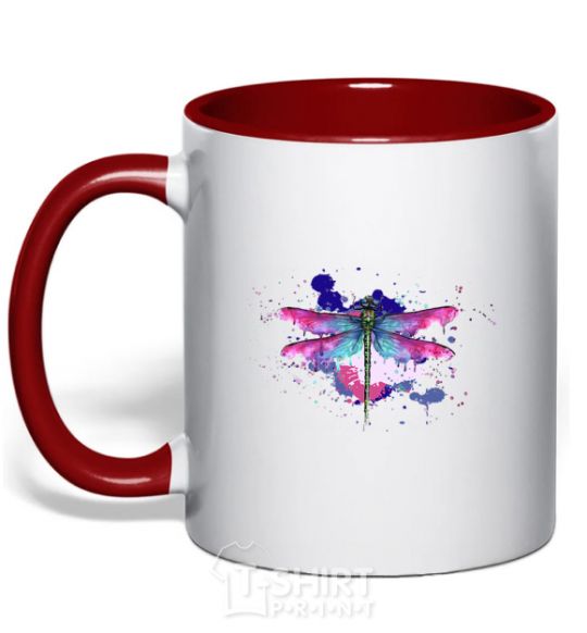 Mug with a colored handle Dragonfly red фото