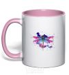 Mug with a colored handle Dragonfly light-pink фото