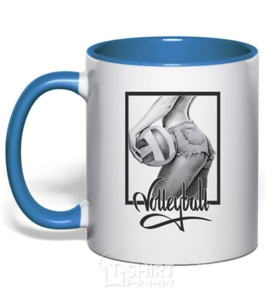 Mug with a colored handle The girl with the volleyball royal-blue фото
