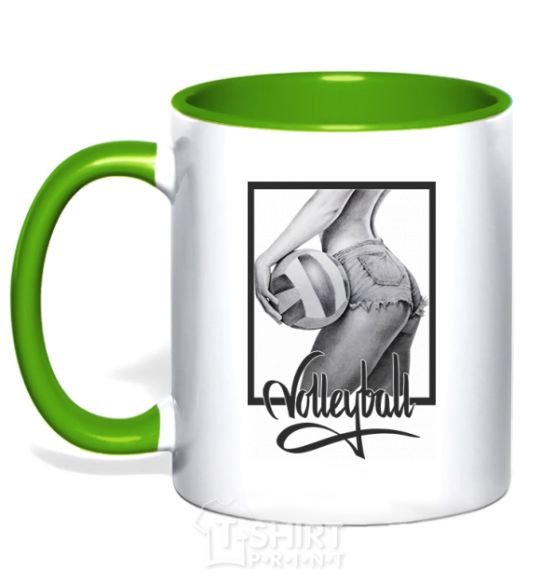 Mug with a colored handle The girl with the volleyball kelly-green фото