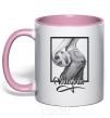 Mug with a colored handle The girl with the volleyball light-pink фото
