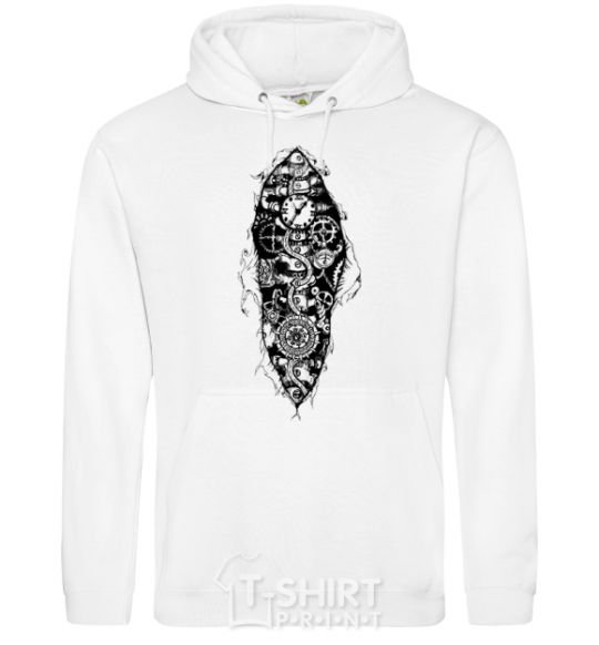 Men`s hoodie A robot skeleton White фото