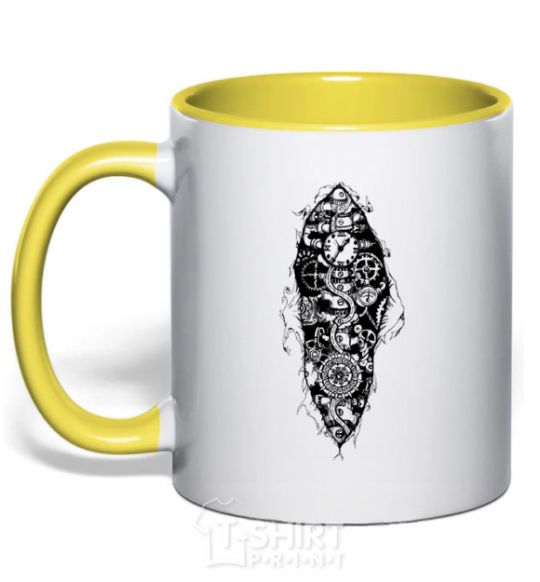 Mug with a colored handle A robot skeleton yellow фото
