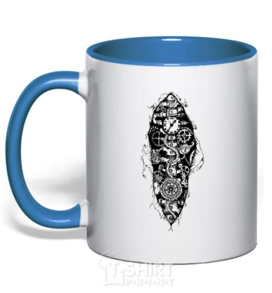 Mug with a colored handle A robot skeleton royal-blue фото