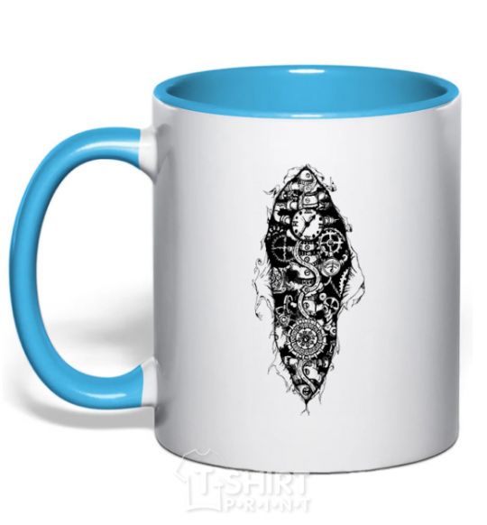 Mug with a colored handle A robot skeleton sky-blue фото