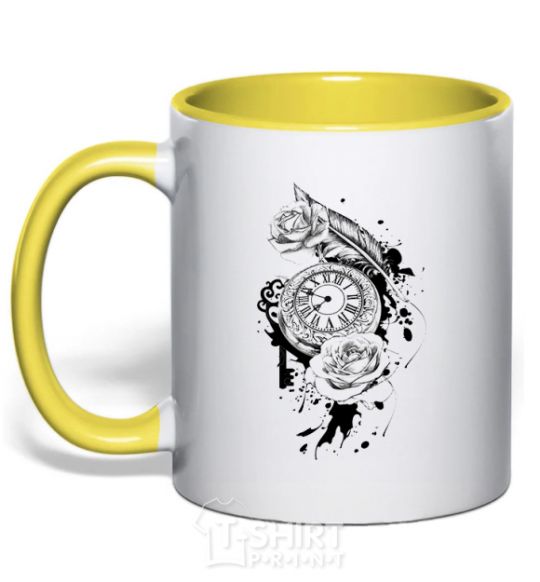 Mug with a colored handle Rose Clock yellow фото