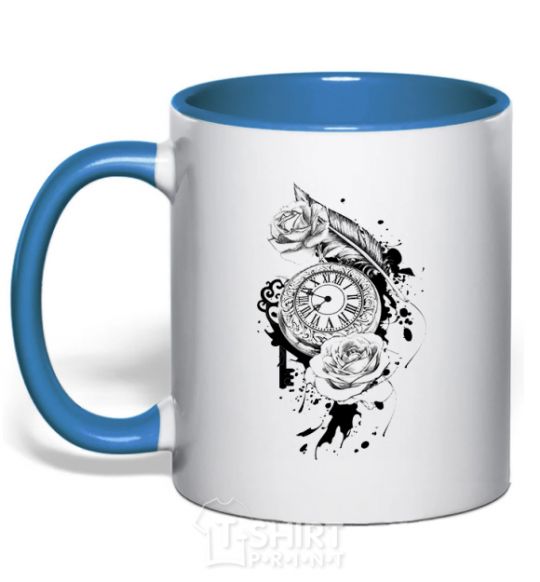 Mug with a colored handle Rose Clock royal-blue фото