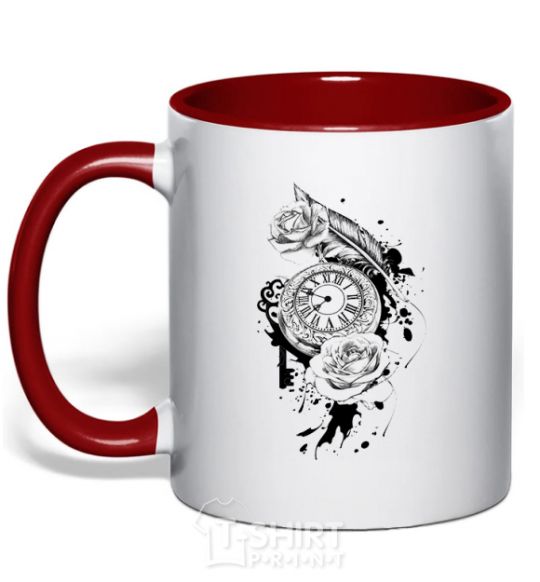 Mug with a colored handle Rose Clock red фото