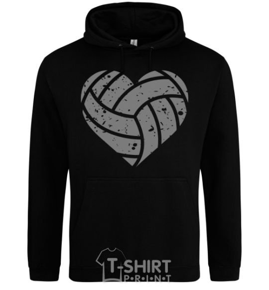 Мужская толстовка (худи) Volleyball heart Черный фото