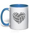 Mug with a colored handle Volleyball heart royal-blue фото