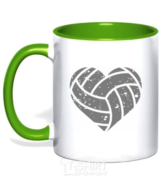 Mug with a colored handle Volleyball heart kelly-green фото