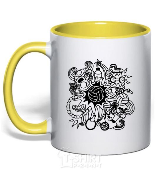 Mug with a colored handle Volleyball boom yellow фото