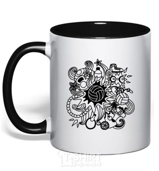 Mug with a colored handle Volleyball boom black фото