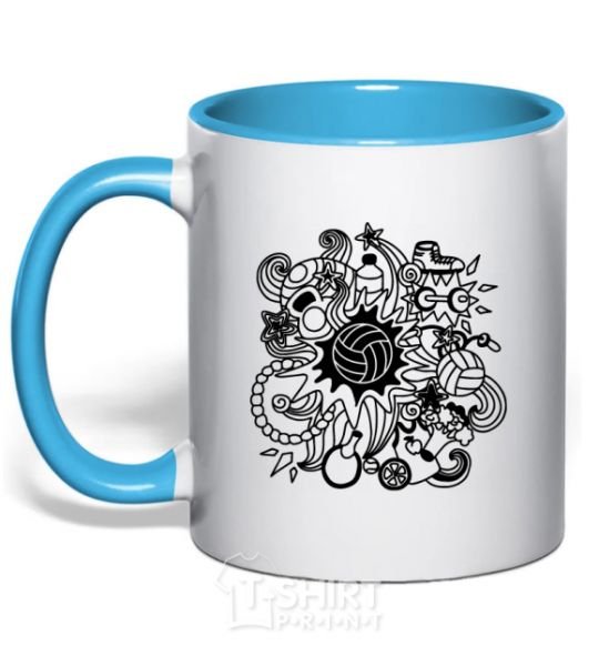 Mug with a colored handle Volleyball boom sky-blue фото