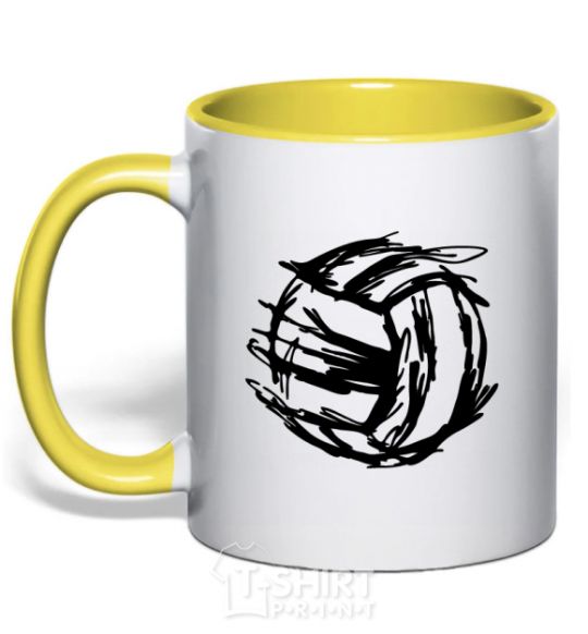 Mug with a colored handle Ball strokes yellow фото