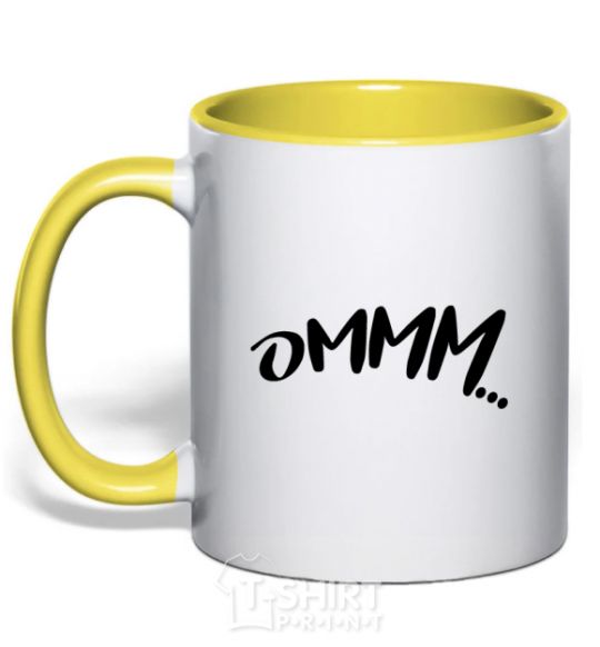 Mug with a colored handle Ommm yellow фото