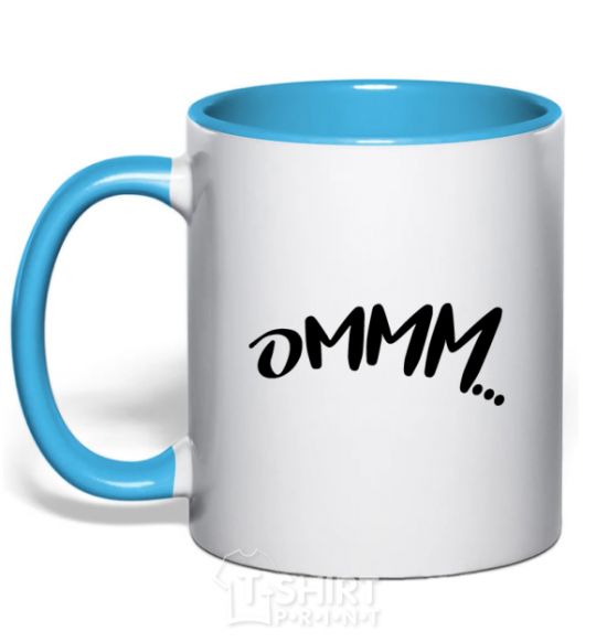 Mug with a colored handle Ommm sky-blue фото