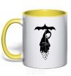 Mug with a colored handle Raining death yellow фото