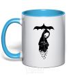 Mug with a colored handle Raining death sky-blue фото