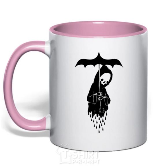 Mug with a colored handle Raining death light-pink фото